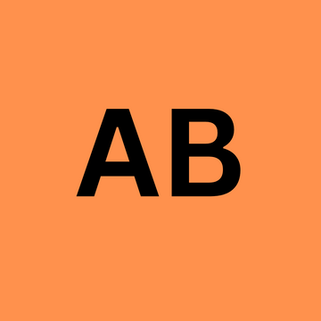 Black 'AB' letters on an orange background