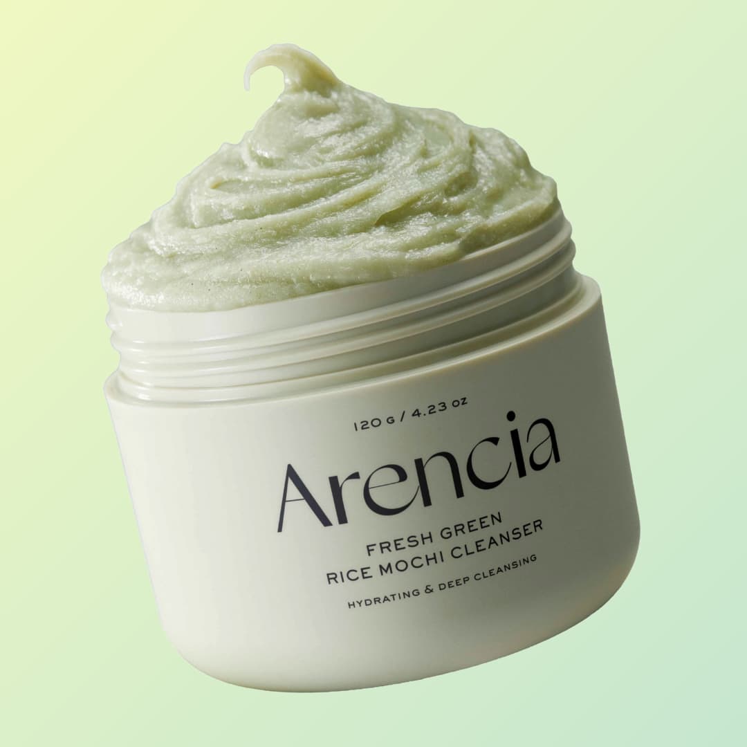 Arencia Fresh Green Rice Mochi Cleanser against a light green background