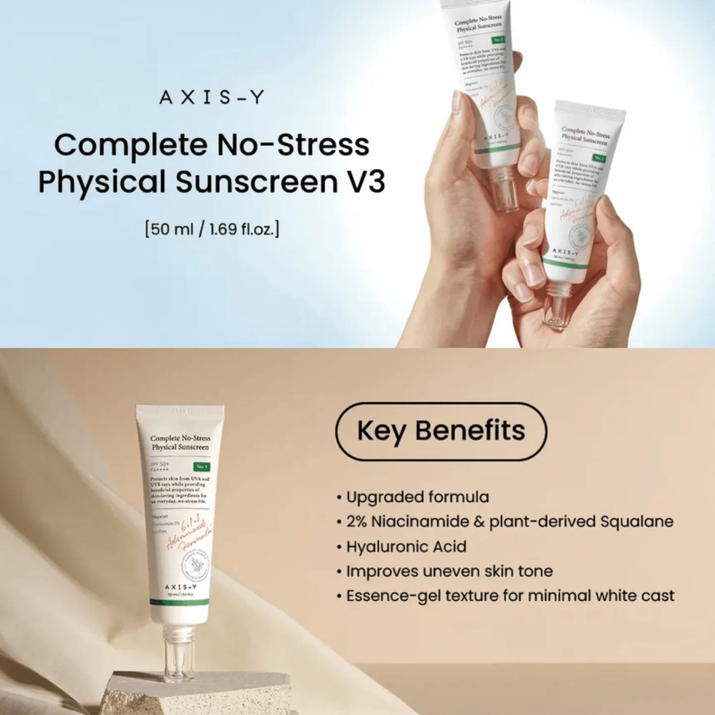 AXIS-Y Complete No-Stress Physical Sunscreen 50ml - bellubeauty