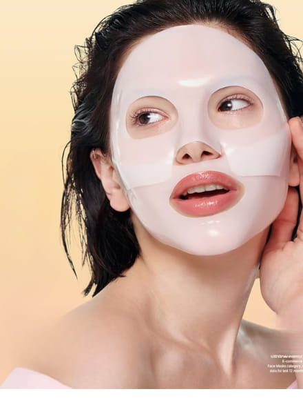 Woman wearing biodance collagen face mask
