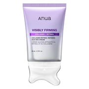  Anua Visibly Firming Collagen + Retinol Refining Gua Sha Cream 80ml in a lavender and silver squeeze tube with a clear silicone applicator tip, shown on a white background.
