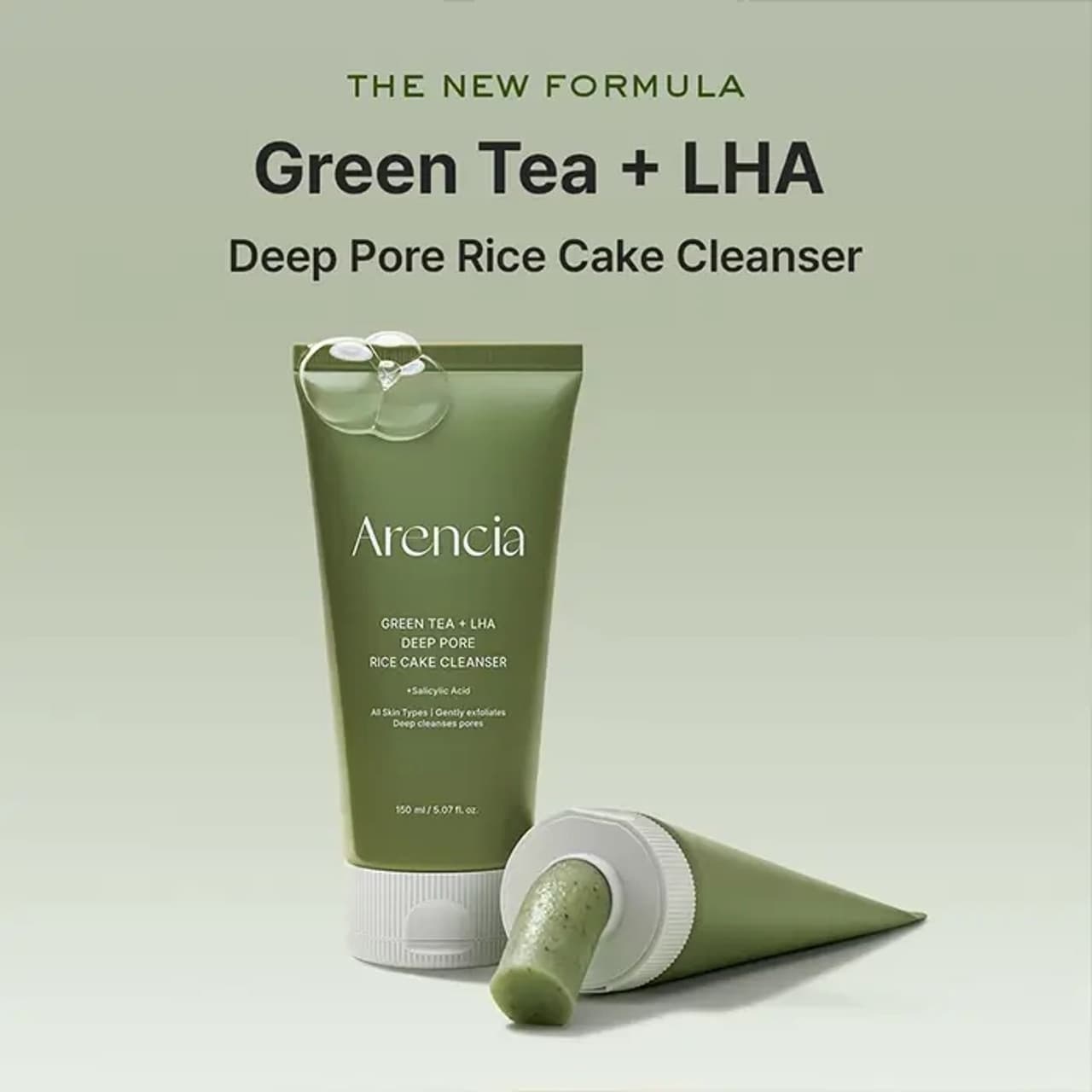 ARENCIA Green Tea + LHA Deep Pore Rice Cake Cleanser 150ml - bellubeauty