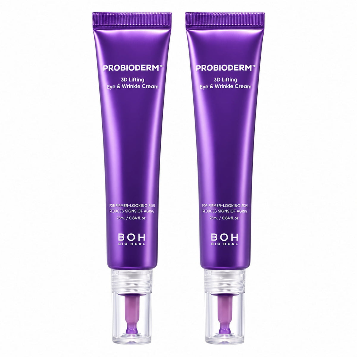 two tubes of BIOHEAL BOH Probioderm 3D Lifting Eye & Wrinkle Cream 25ml on a plain white background