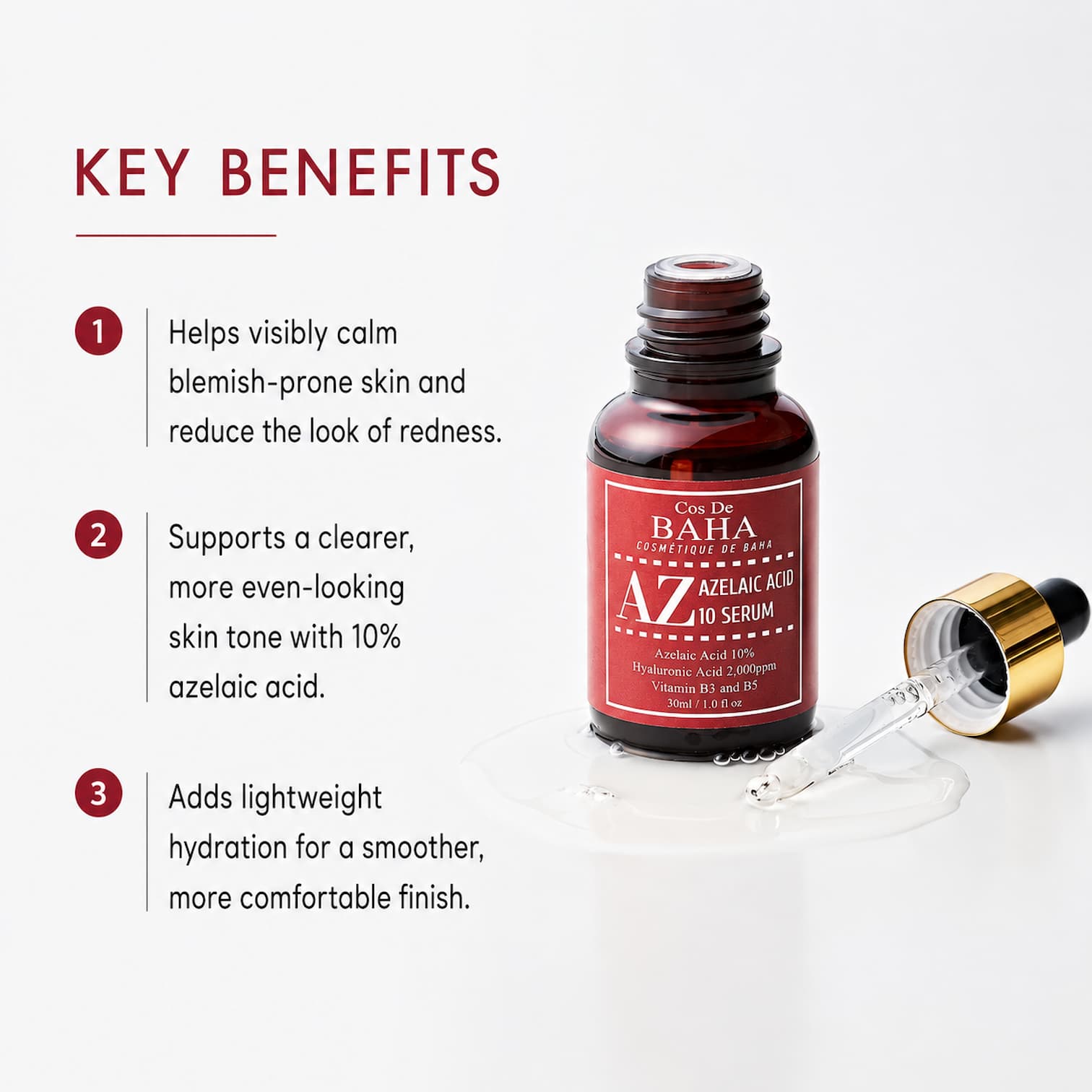 COS DE BAHA Azelaic Acid 10% Serum 30ml - BelluBeauty