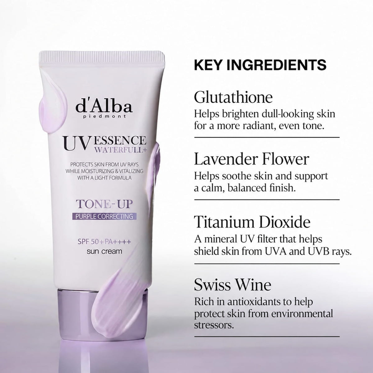D'ALBA Waterfull Tone-Up Sun Cream Purple 50ml SPF50+ - BelluBeauty