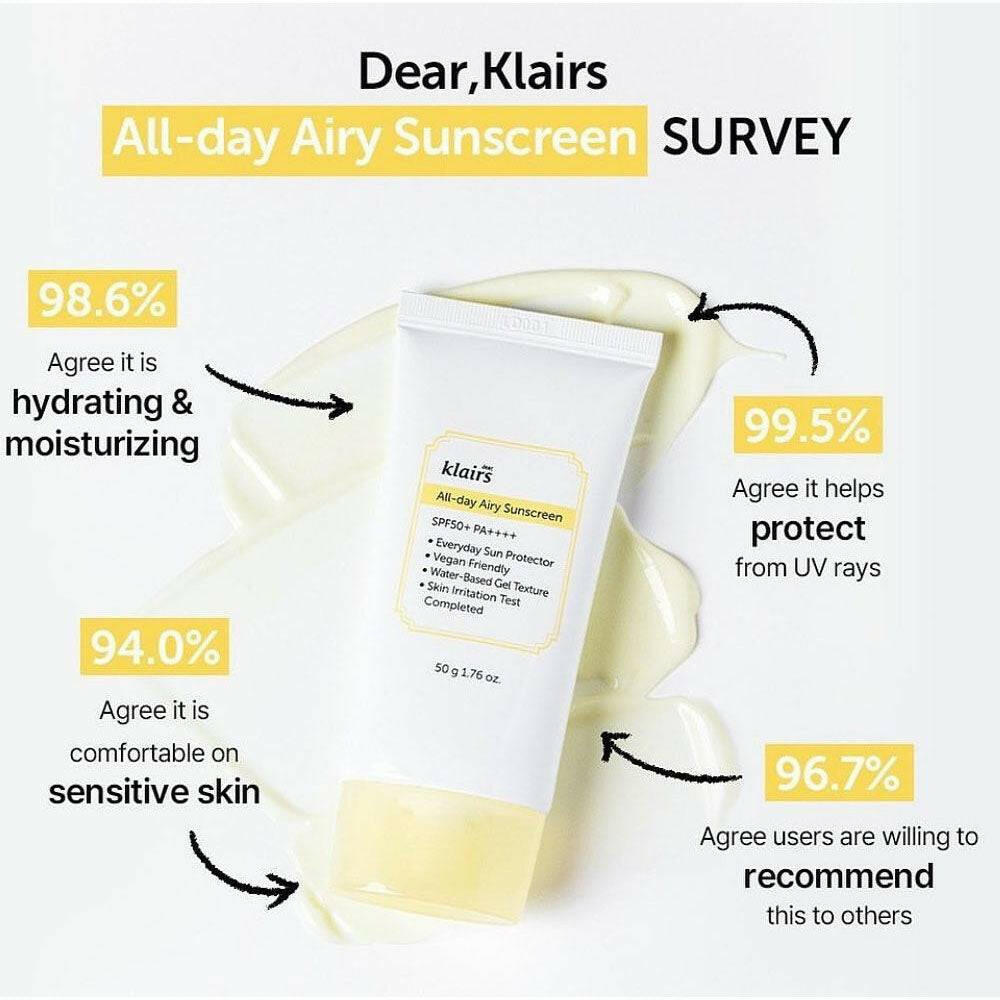 DEAR KLAIRS All-Day Airy Sunscreen 50ml SPF50+ - bellubeauty