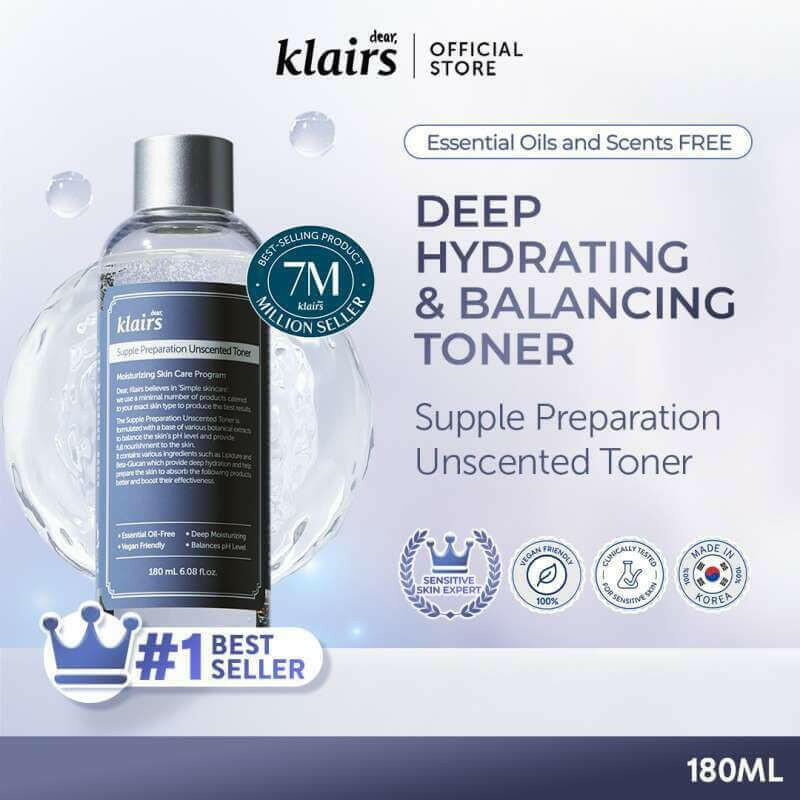 DEAR KLAIRS Supple Preparation Unscented Toner 180ml - bellubeauty