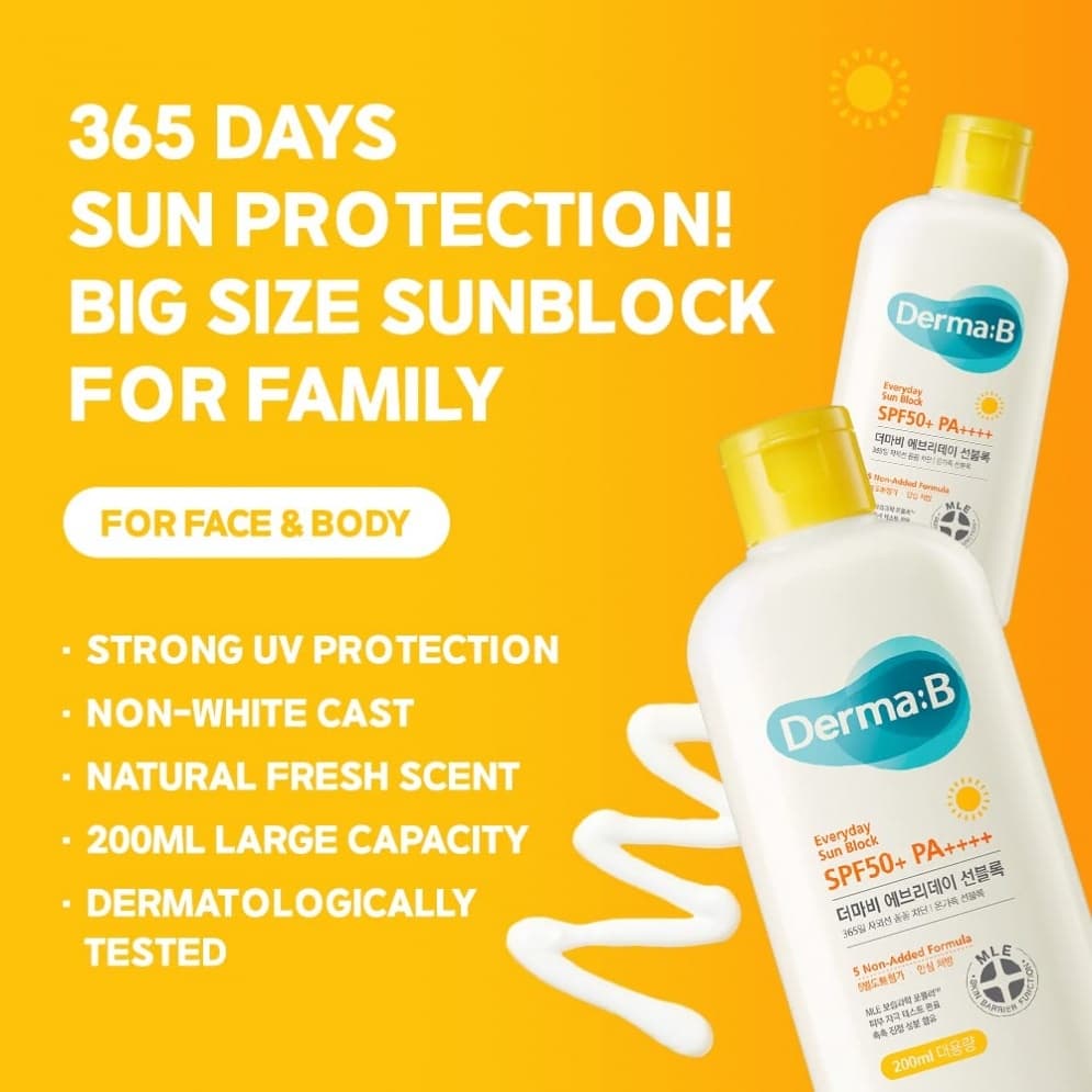 DERMA:B Everyday Sun Block 200ml SPF50+ - bellubeauty