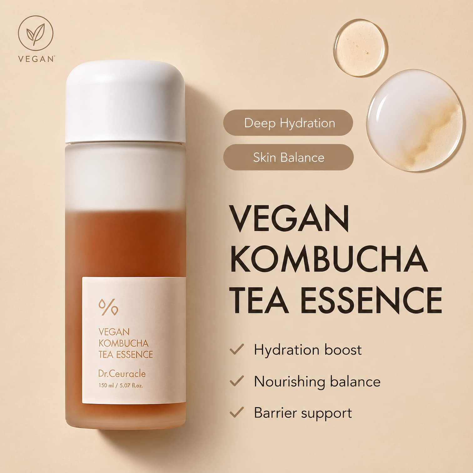 DR.CEURACLE Vegan Kombucha Tea Essence 150ml - BelluBeauty