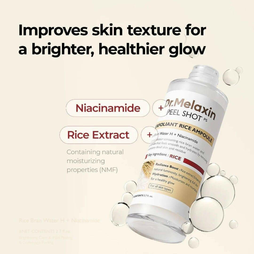 DR.MELAXIN Peel Shot Exfoliating White Rice Ampoule 80ml - bellubeauty