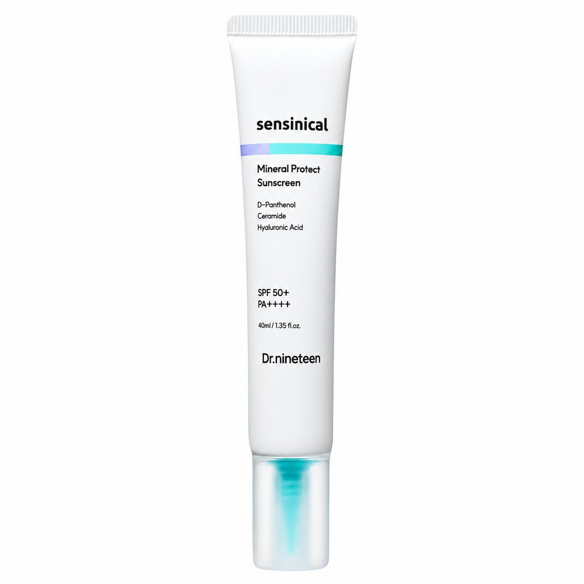A white tube of Dr.Nineteen Sensinical Mineral Protect Sunscreen with SPF 50+ and PA++++ against a plain white background.
