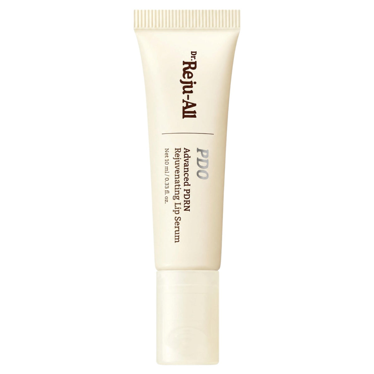 A cream-colored squeeze tube ofDr.Reju-All Advanced PDRN Rejuvenating Lip Serum 10ml, shown against a plain white background.