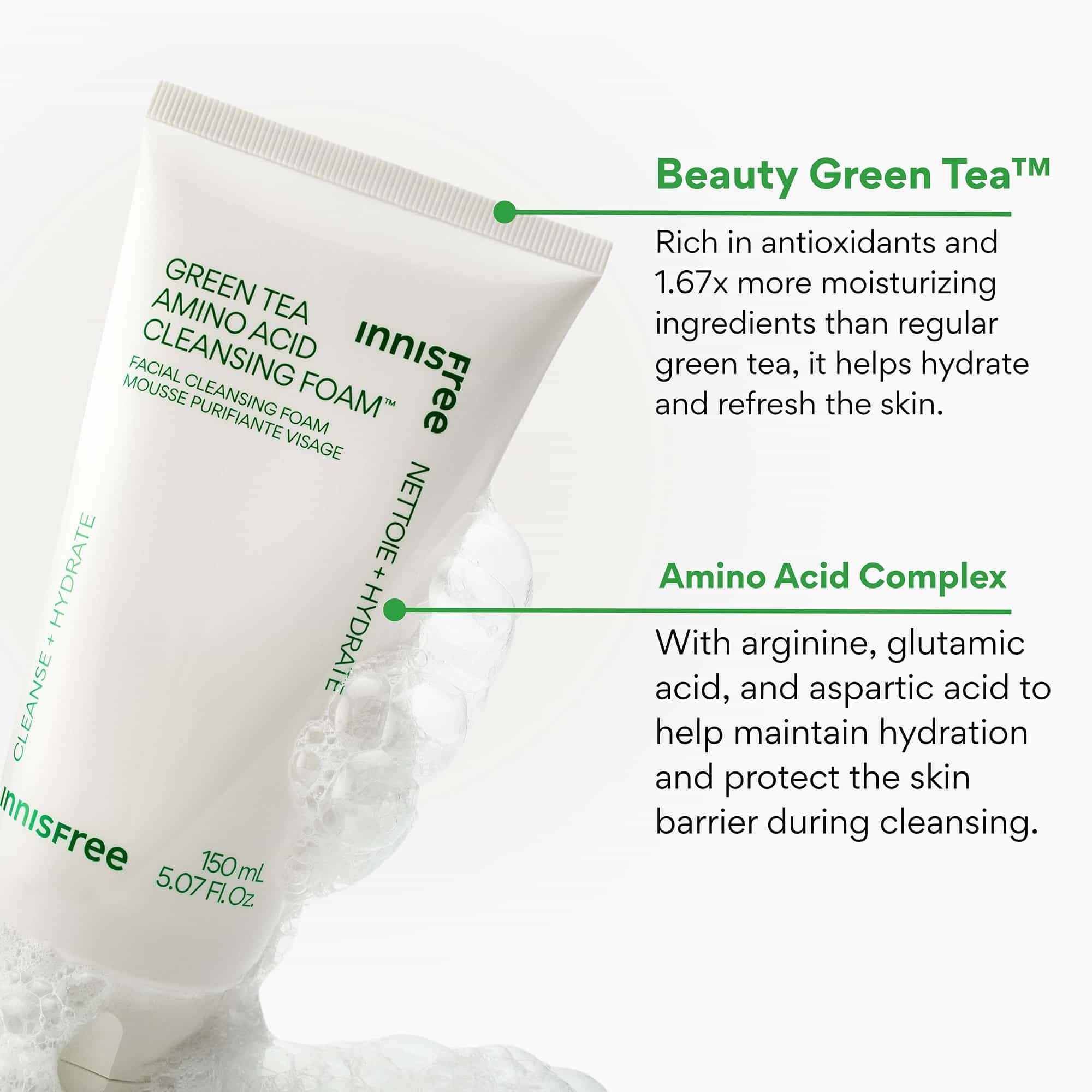 INNISFREE Green Tea Amino Hydrating Cleansing Foam 150g - bellubeauty