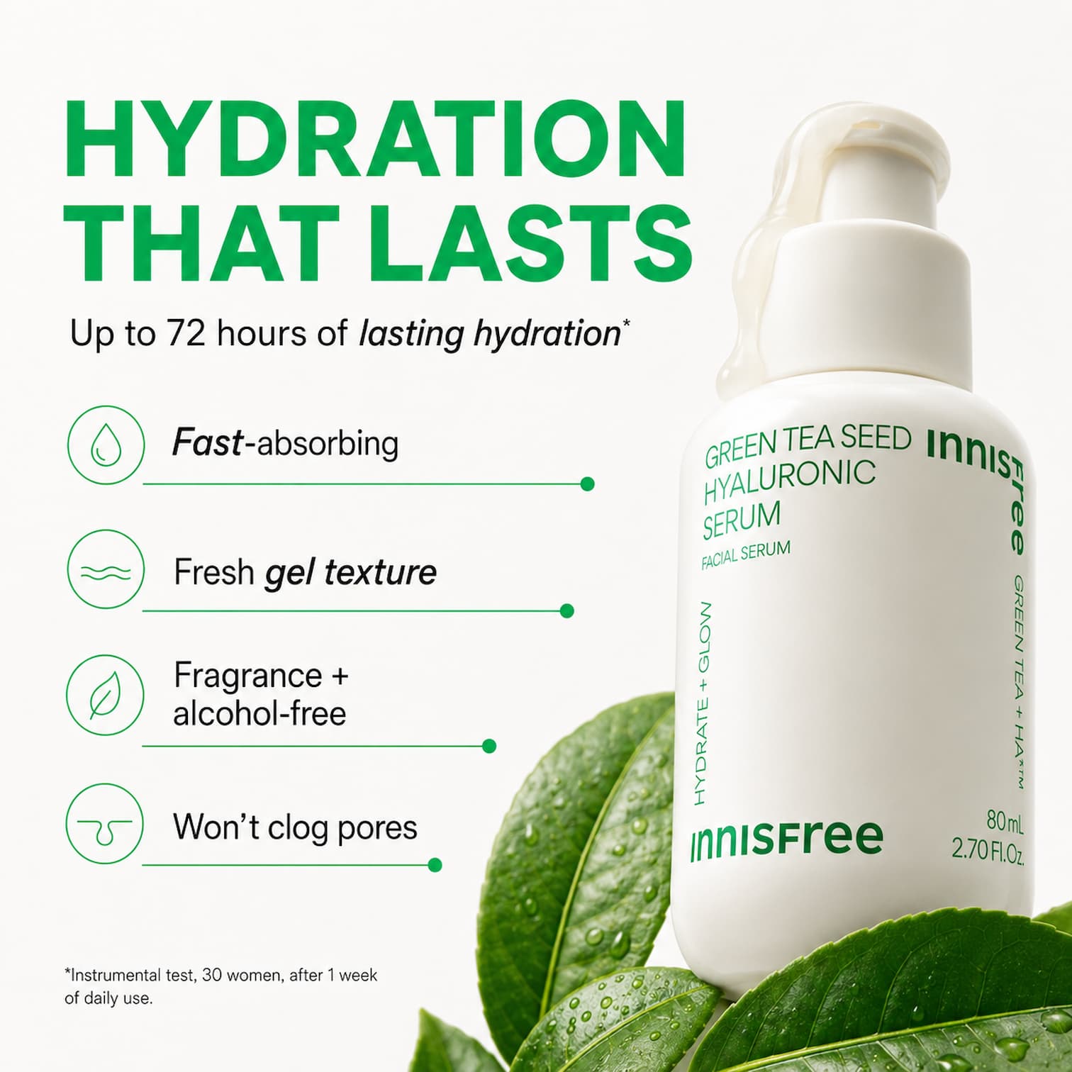INNISFREE Green Tea Seed Hyaluronic Serum 80ml - BelluBeauty