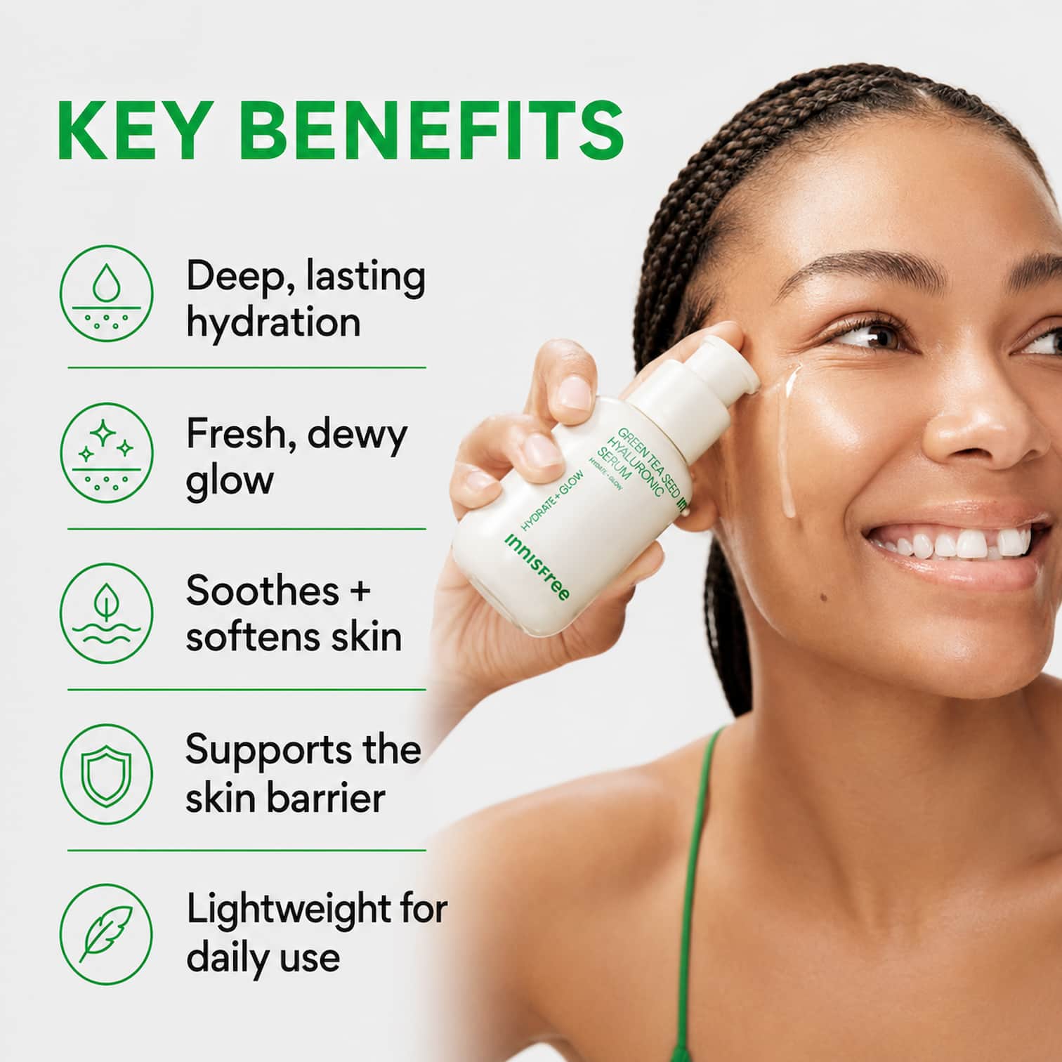 INNISFREE Green Tea Seed Hyaluronic Serum 80ml - BelluBeauty