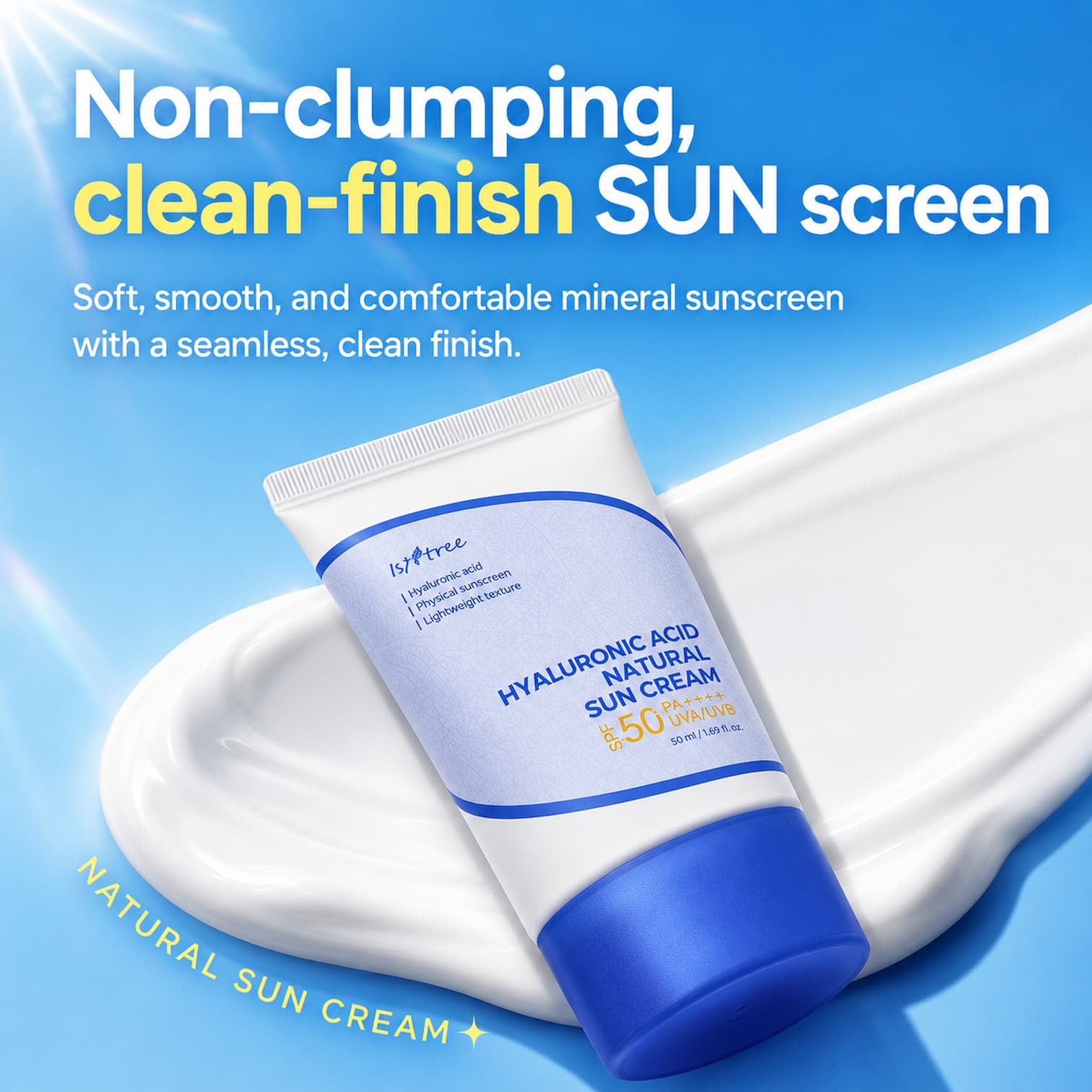 ISNTREE Hyaluronic Acid Natural Sun Cream 50ml SPF50+ - BelluBeauty