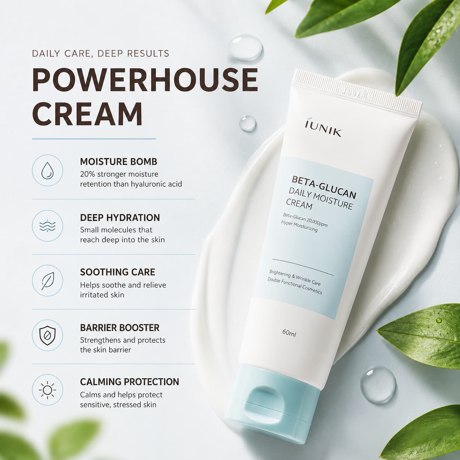 IUNIK Beta-Glucan Daily Moisture Cream 60ml - BelluBeauty