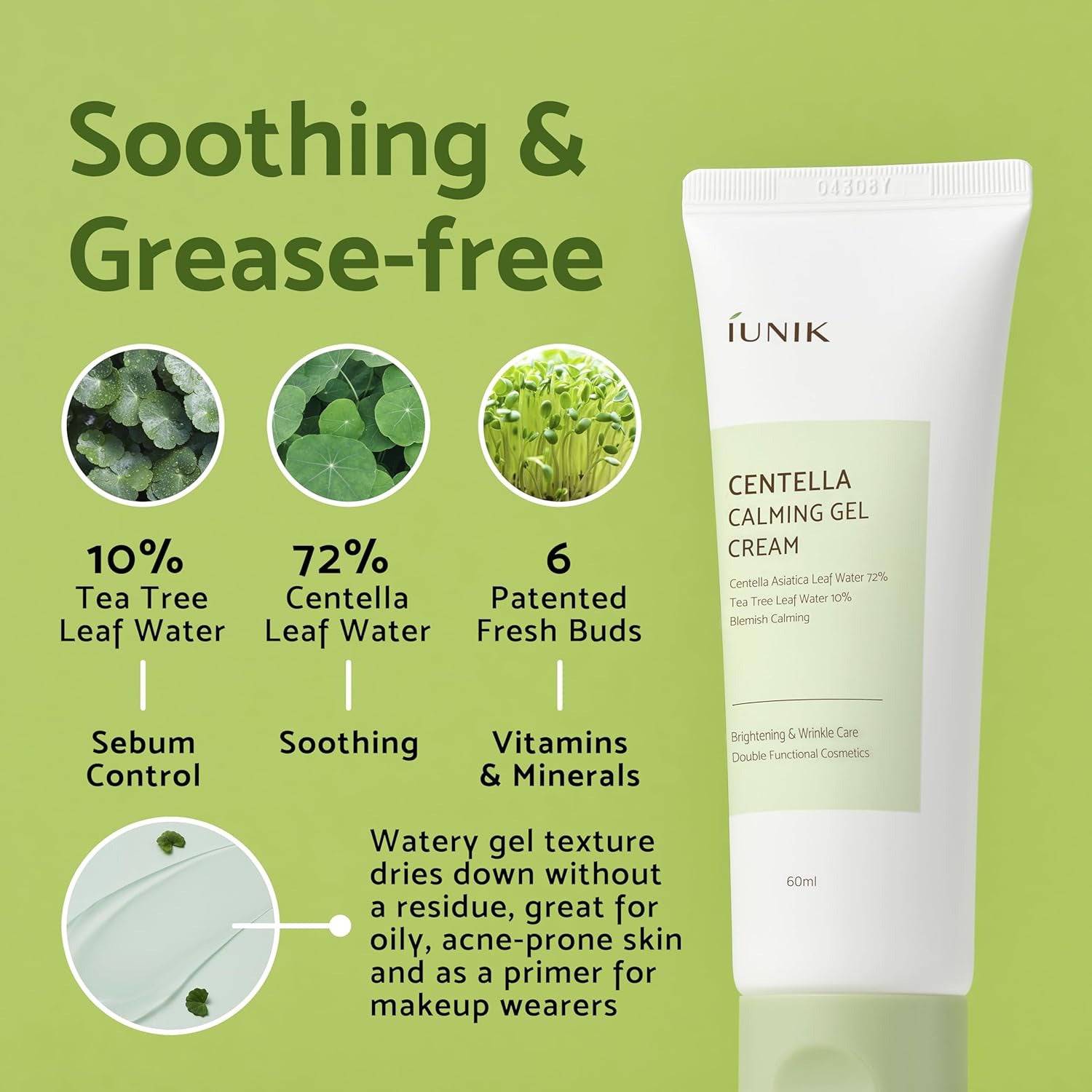 IUNIK Centella Calming Gel Cream 60ml - BelluBeauty