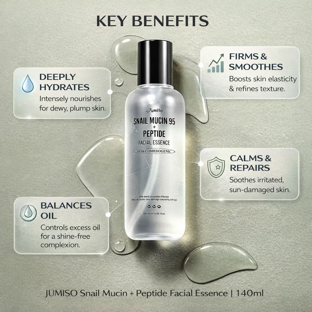JUMISO Snail Mucin + Peptide Facial Essence 140ml - BelluBeauty