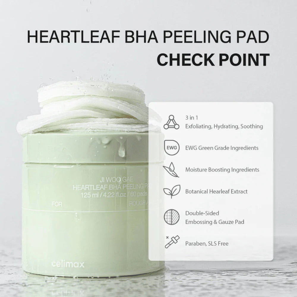 CELIMAX Ji Woo Gae Heartleaf BHA Peeling Pad 60pcs - bellubeauty