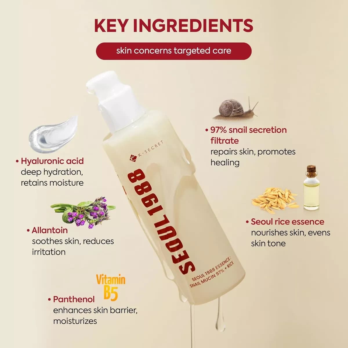 KSECRET Seoul 1988 Essence Snail Mucin 97% + Rice 100ml - bellubeauty