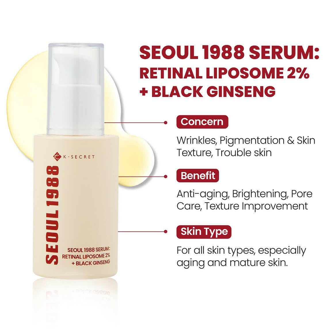 KSECRET Seoul 1988 Serum Retinal Liposome 2% + Black Ginseng 30ml - bellubeauty