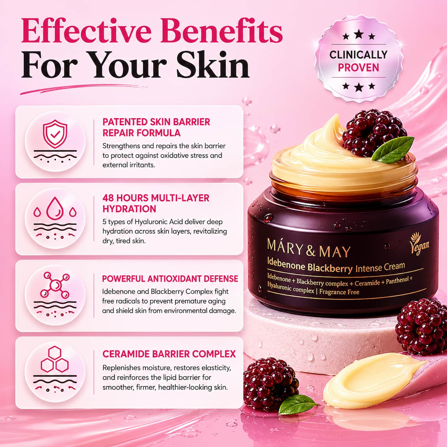 MARY&MAY Idebenone Blackberry Intense Cream 70ml - BelluBeauty
