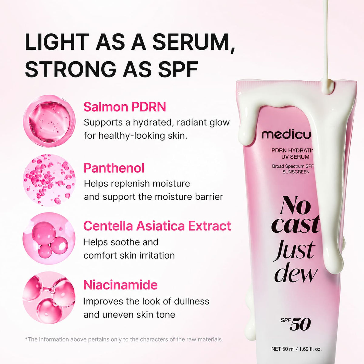 MEDICUBE No Cast Just Dew PDRN Hydrating UV Sun Serum 50ml SPF50+ - BelluBeauty