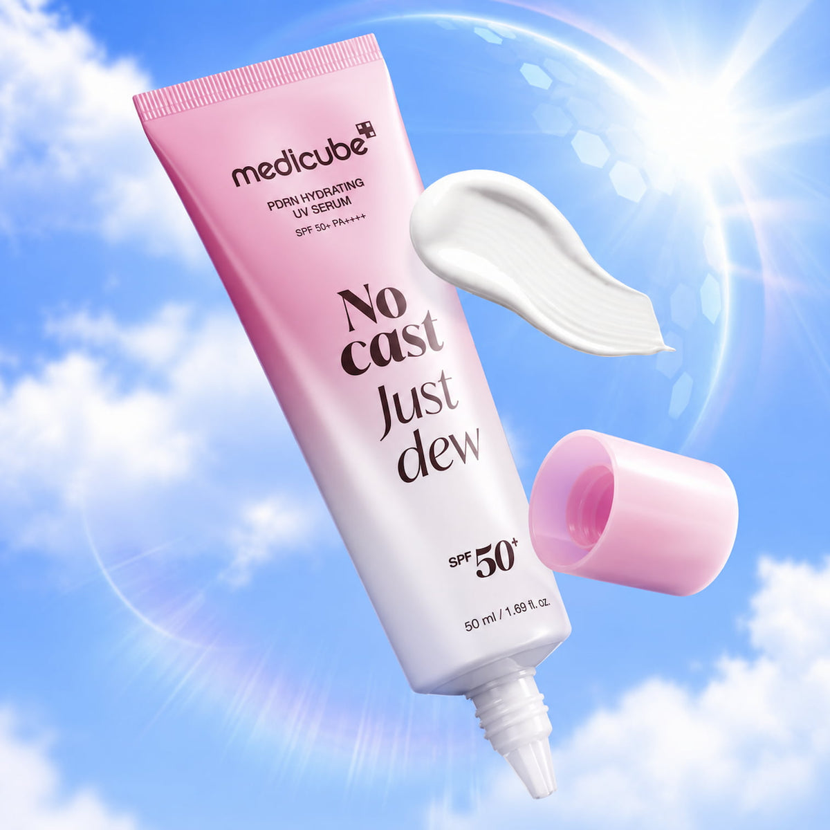 MEDICUBE No Cast Just Dew PDRN Hydrating UV Sun Serum 50ml SPF50+ - BelluBeauty