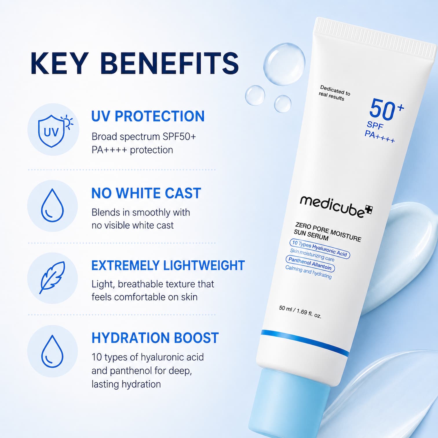 MEDICUBE Zero Pore Moisture Sun Serum 50ml SPF50+ - BelluBeauty