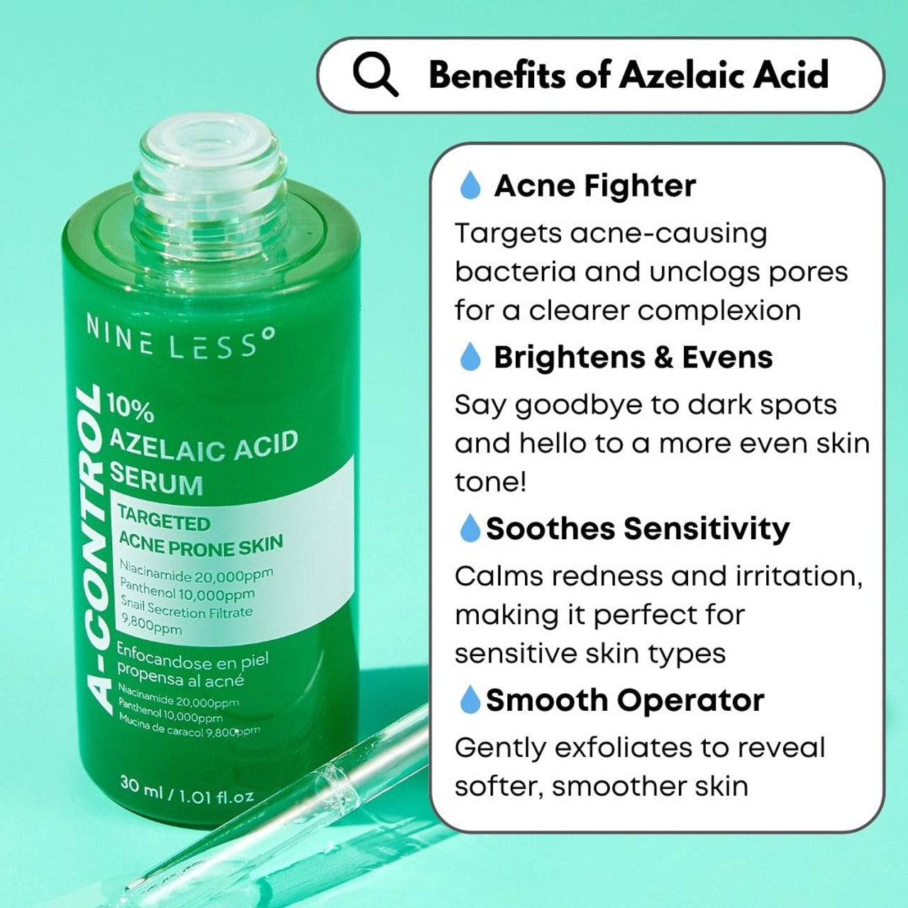 NINELESS A-Control 10% Azelaic Acid Serum 30ml - BelluBeauty