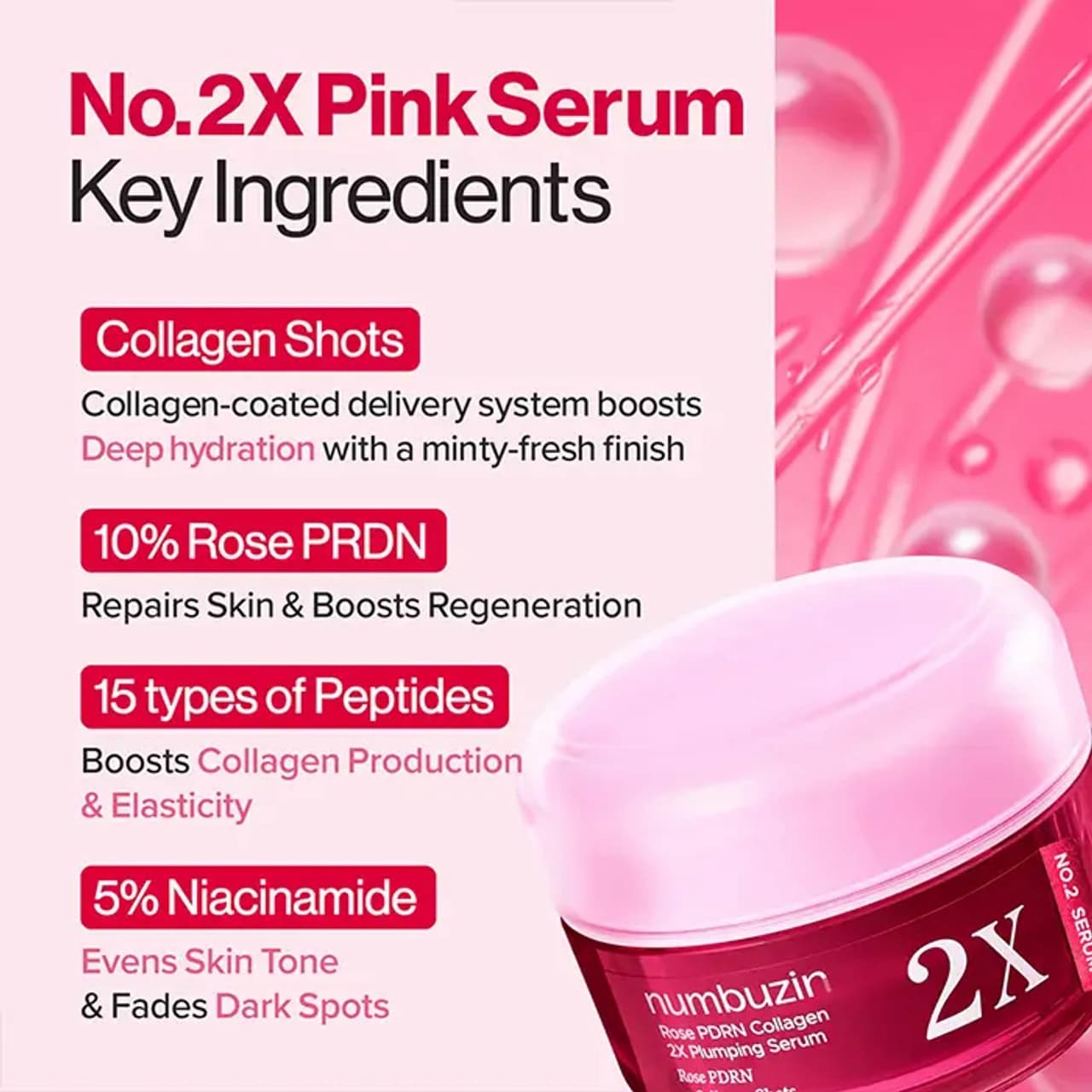 NUMBUZIN No.2 Rose PDRN Collagen 2X Plumping Serum 30ml - bellubeauty