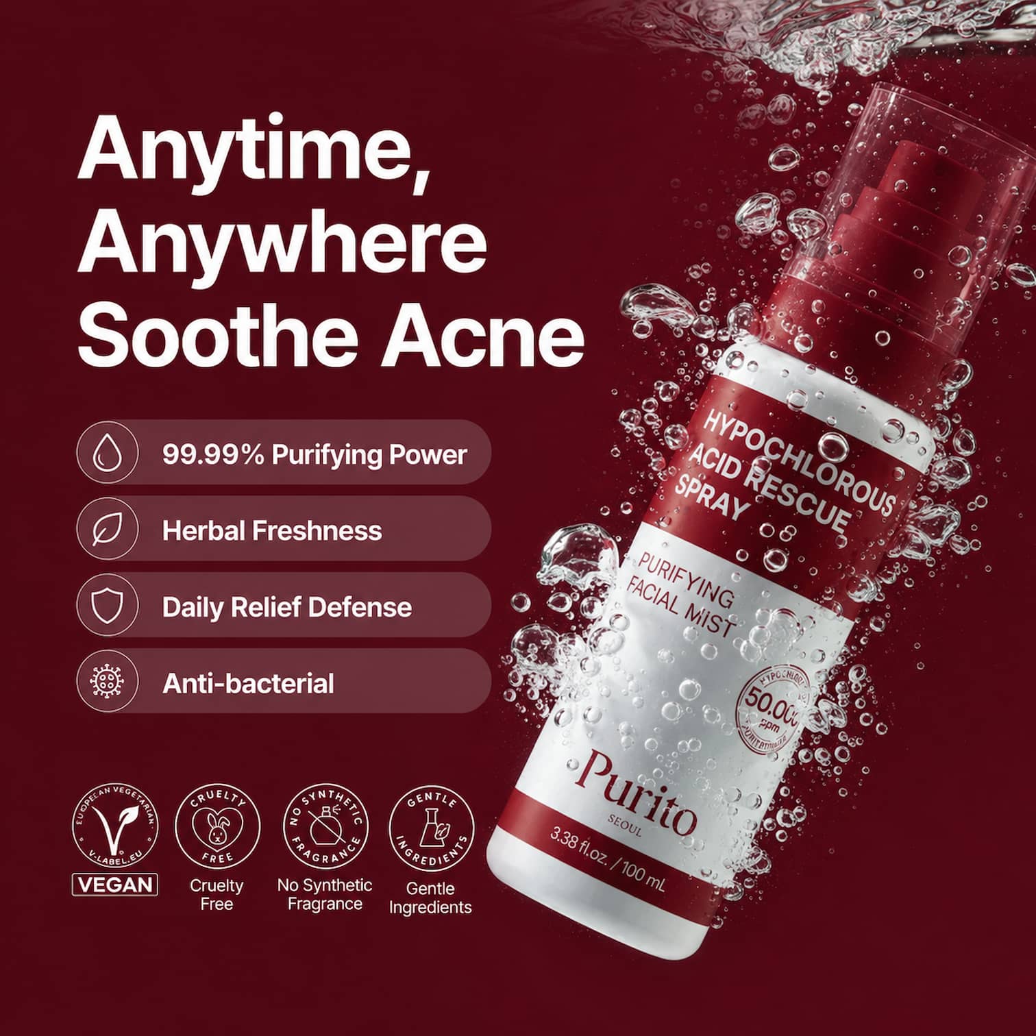 PURITO Seoul Hypochlorous Acid Rescue Spray 100ml - BelluBeauty