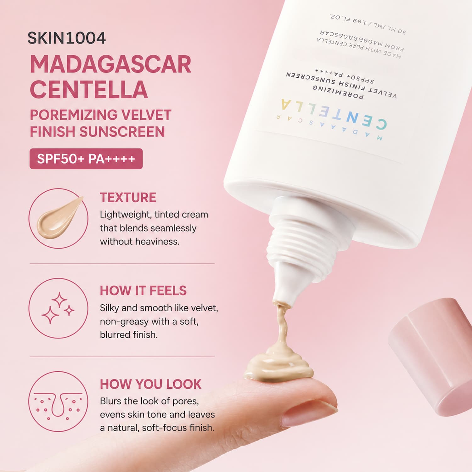 SKIN1004 Madagascar Centella Poremizing Velvet Finish Sunscreen 50ml SPF50 - BelluBeauty