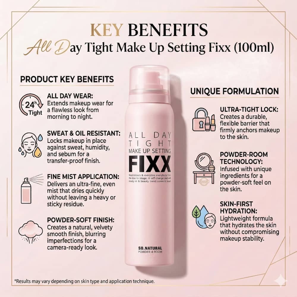 SO NATURAL All Day Tight Make Up Setting Fixer 100ml - BelluBeauty