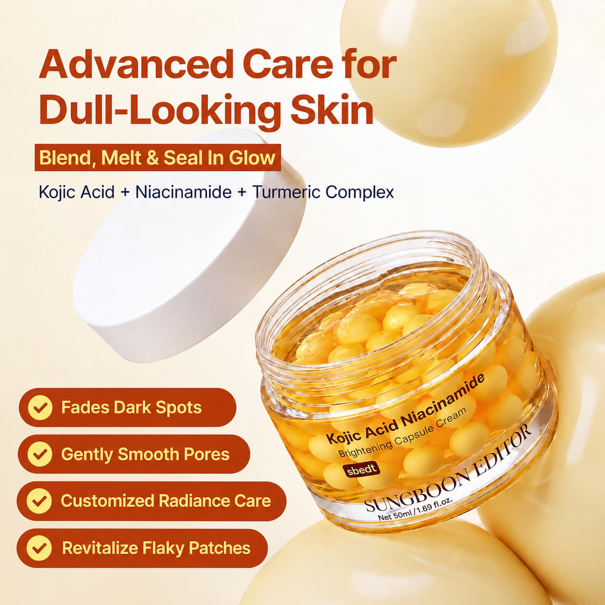SUNGBOON EDITOR Kojic Acid Niacinamide Brightening Capsule Cream 50ml - BelluBeauty