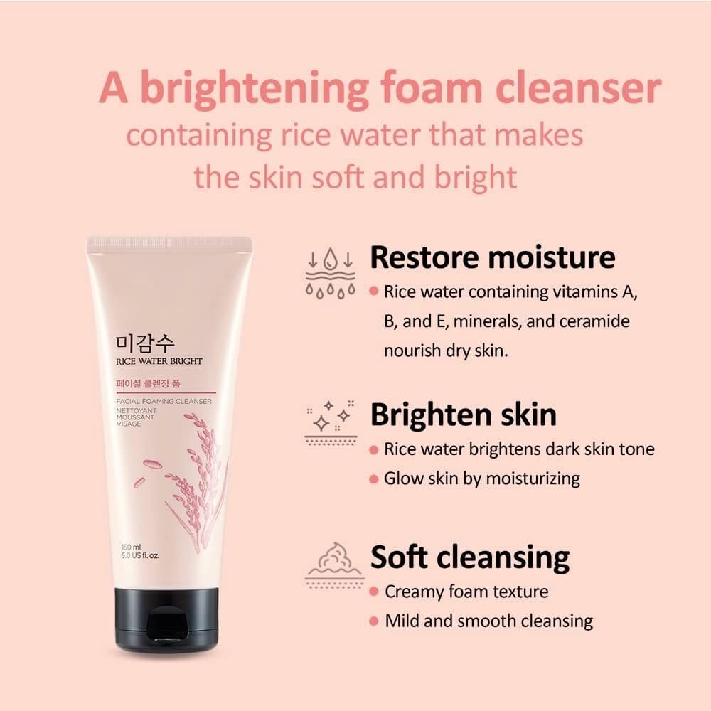 THE FACE SHOP Rice Water Bright Foaming Cleanser 150ml - bellubeauty