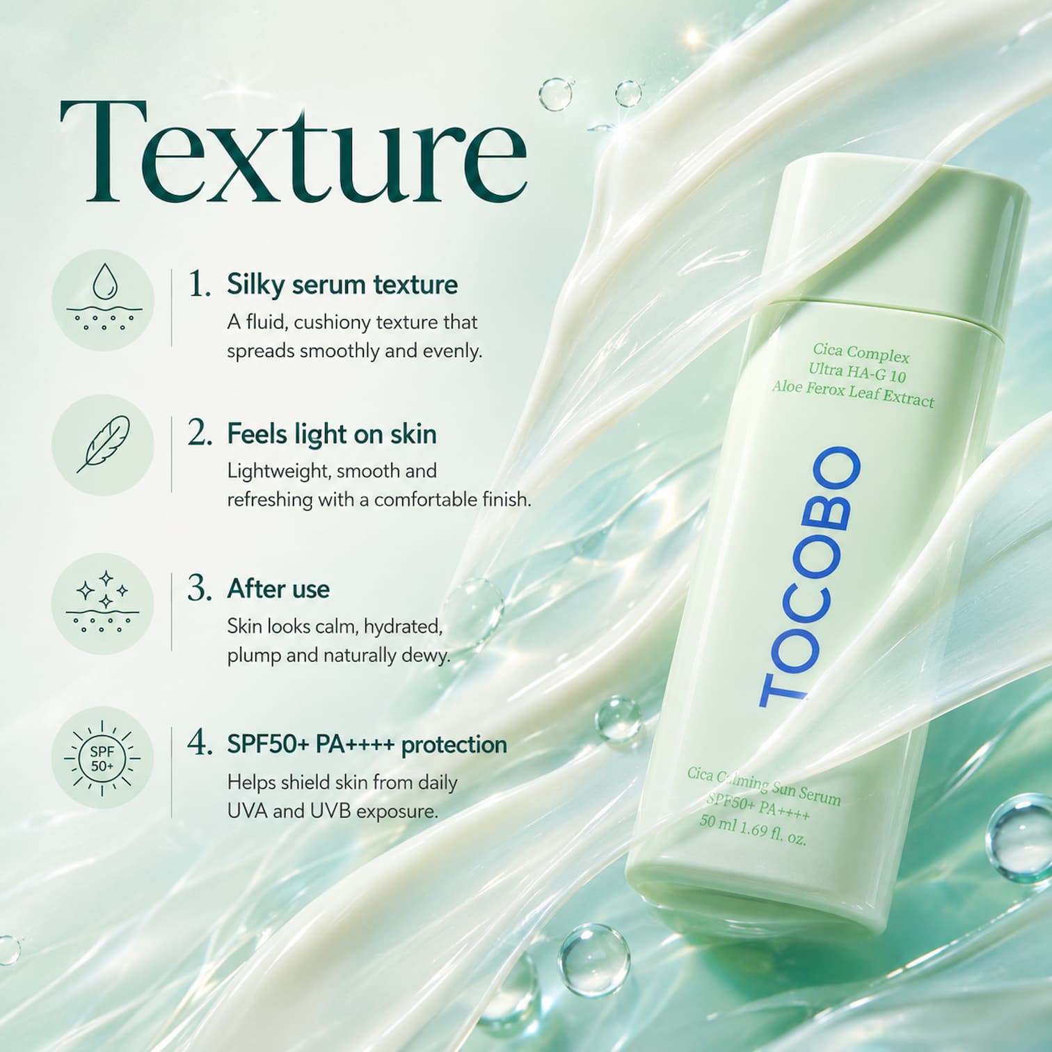 TOCOBO Cica Calming Sun Serum 50ml SPF50+ - BelluBeauty