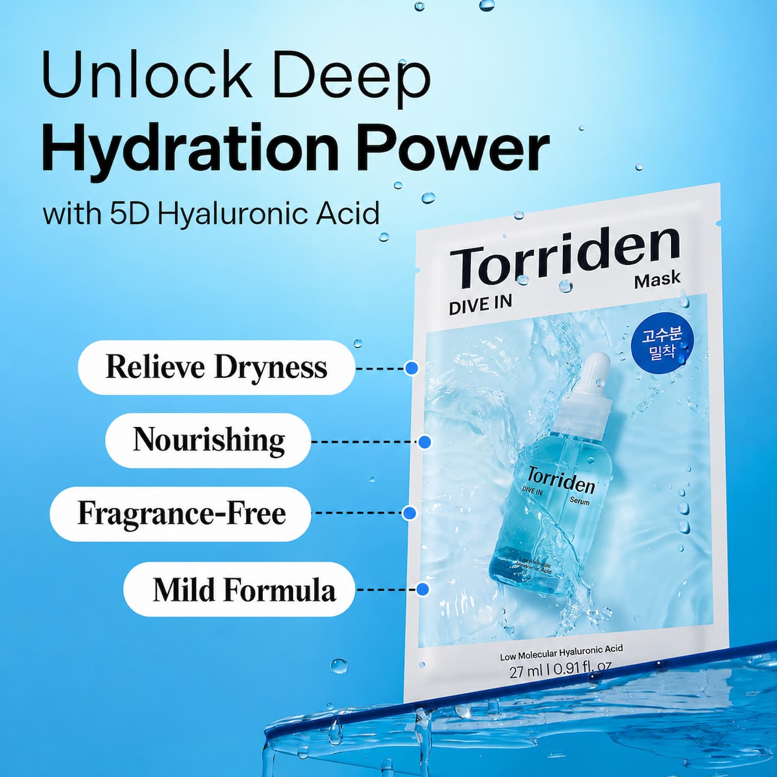 TORRIDEN Dive-In Low Molecular Hyaluronic Acid Mask 10pcs - BelluBeauty