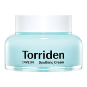 A light blue glass jar of Torriden Dive In Soothing Cream with a white lid, set against a plain white background.