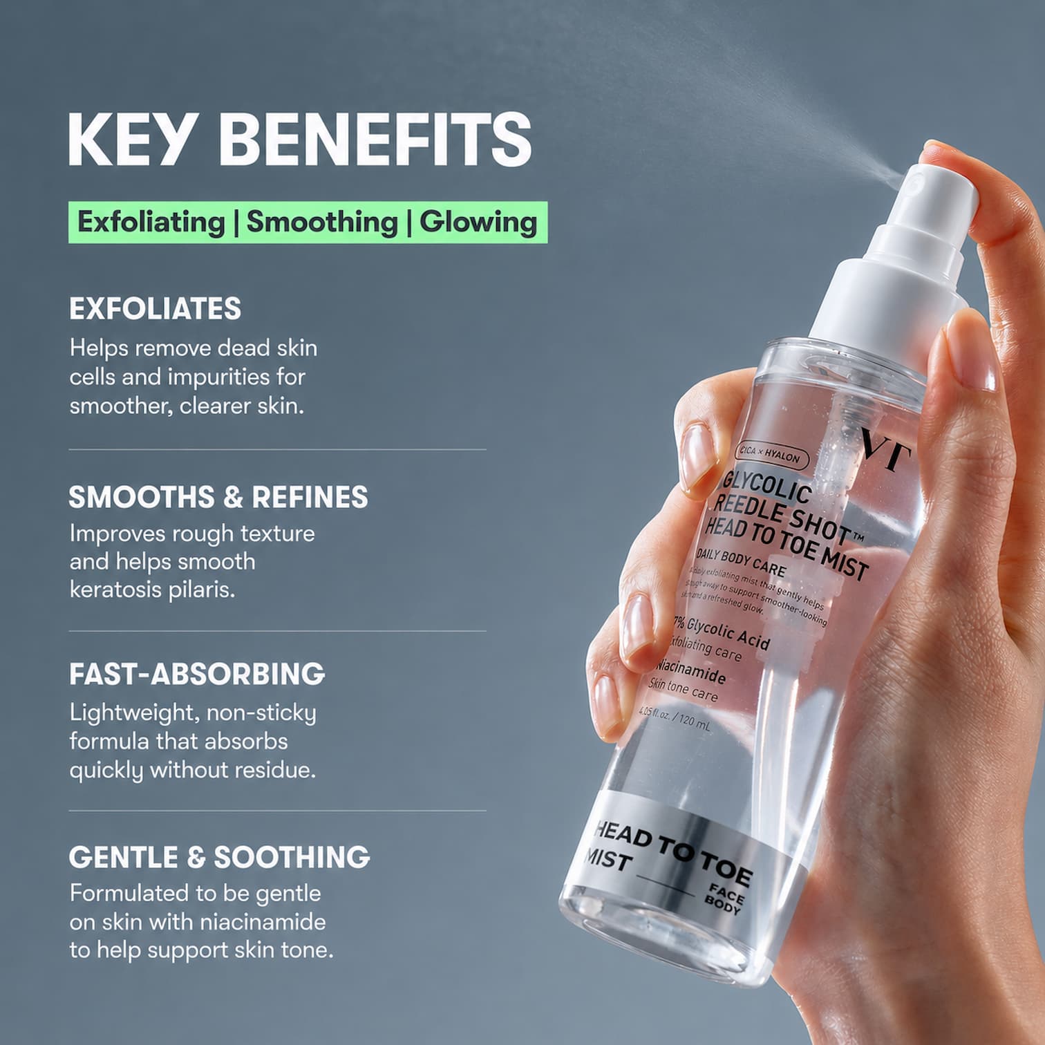 VT Glycolic Reedle Shot Head To Toe Mist 120ml - BelluBeauty