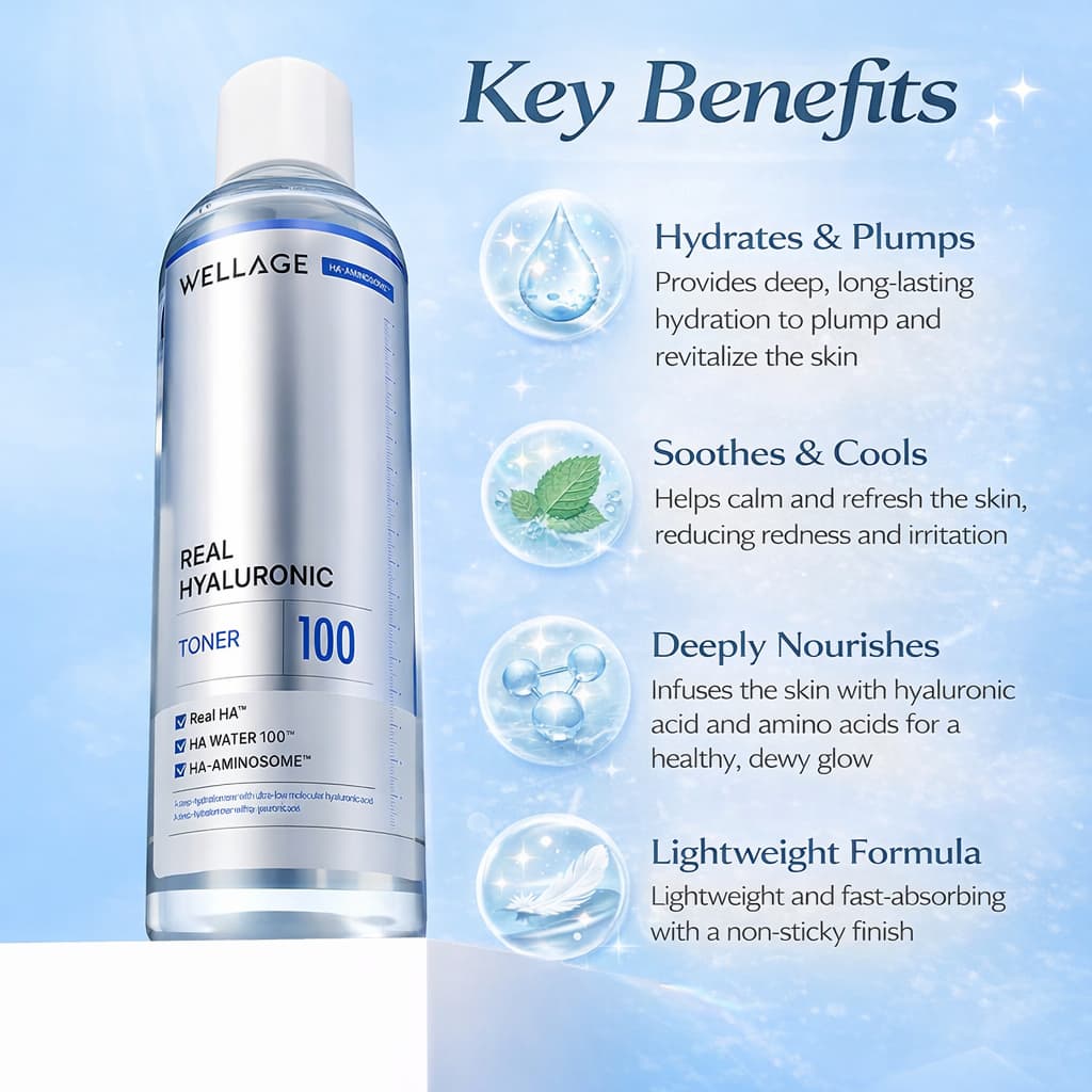 WELLAGE Real Hyaluronic 100 Toner 200ml - BelluBeauty