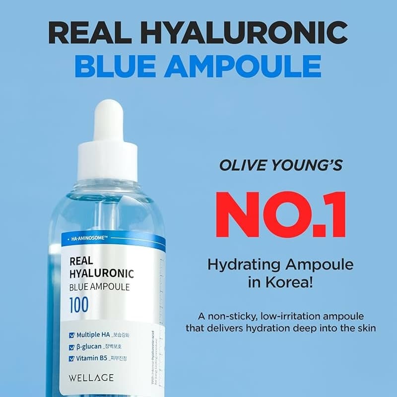 WELLAGE Real Hyaluronic Blue Ampoule 60ml - bellubeauty
