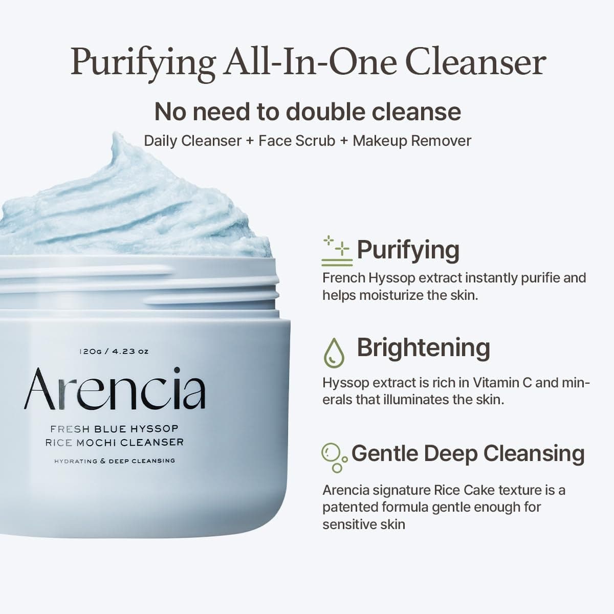 ARENCIA Fresh Blue Hyssop Rice Mochi Cleanser 120g - BelluBeauty