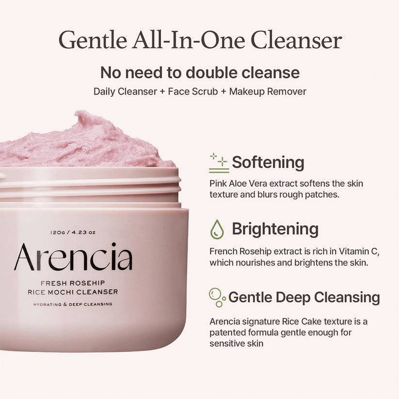 ARENCIA Fresh Rosehip Rice Mochi Cleanser 120g - BelluBeauty