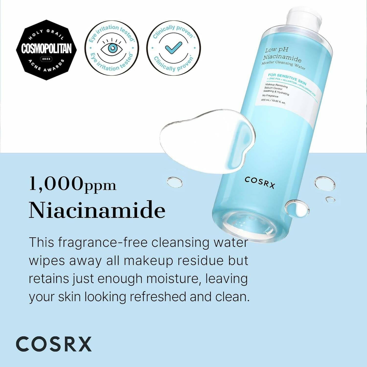 COSRX Low PH Niacinamide Micellar Cleansing Water 400ml - bellubeauty