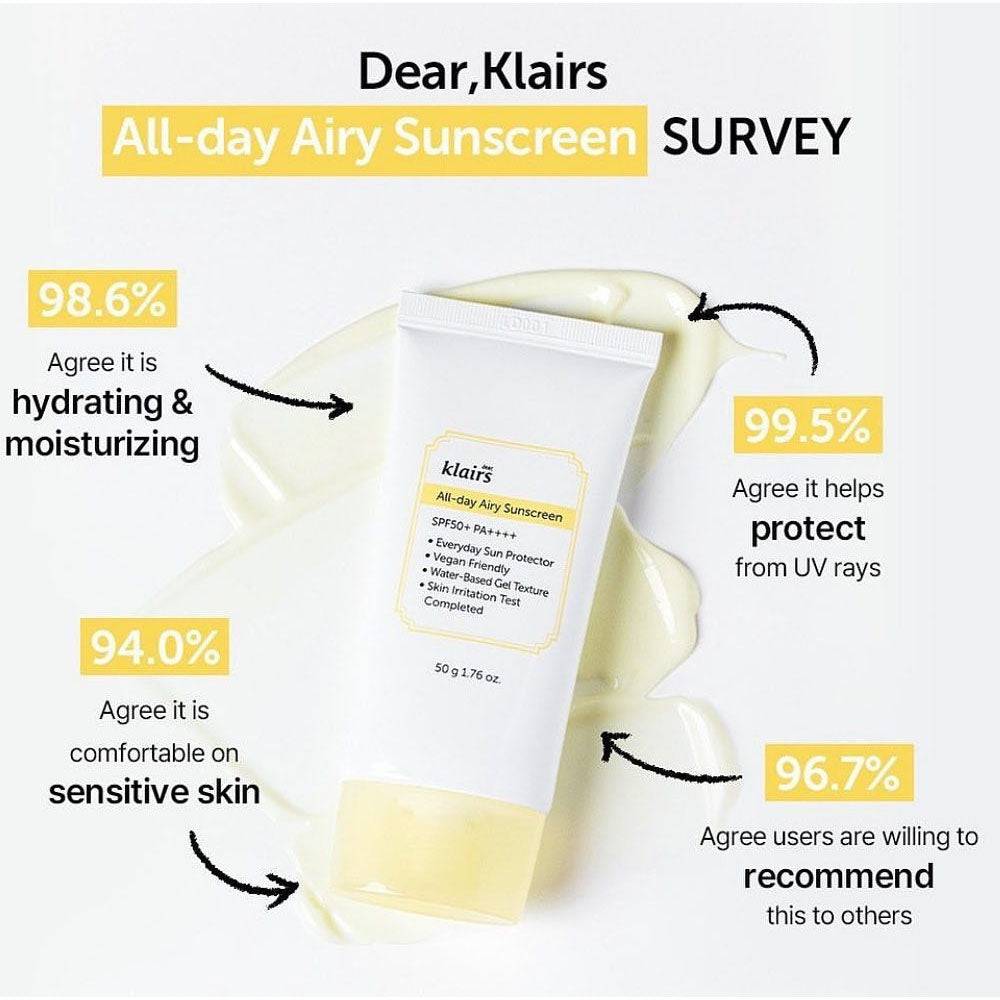 DEAR KLAIRS All-Day Airy Sunscreen 50ml SPF50+ - bellubeauty