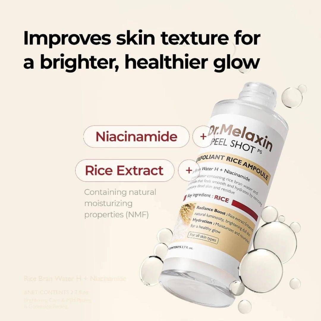 DR.MELAXIN Peel Shot Exfoliating White Rice Ampoule 80ml - BelluBeauty