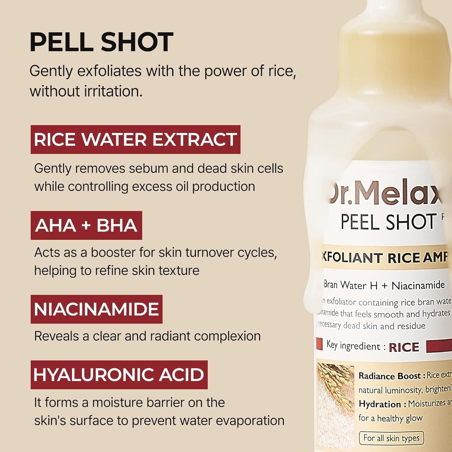 DR.MELAXIN Peel Shot Exfoliating White Rice Ampoule 80ml - BelluBeauty