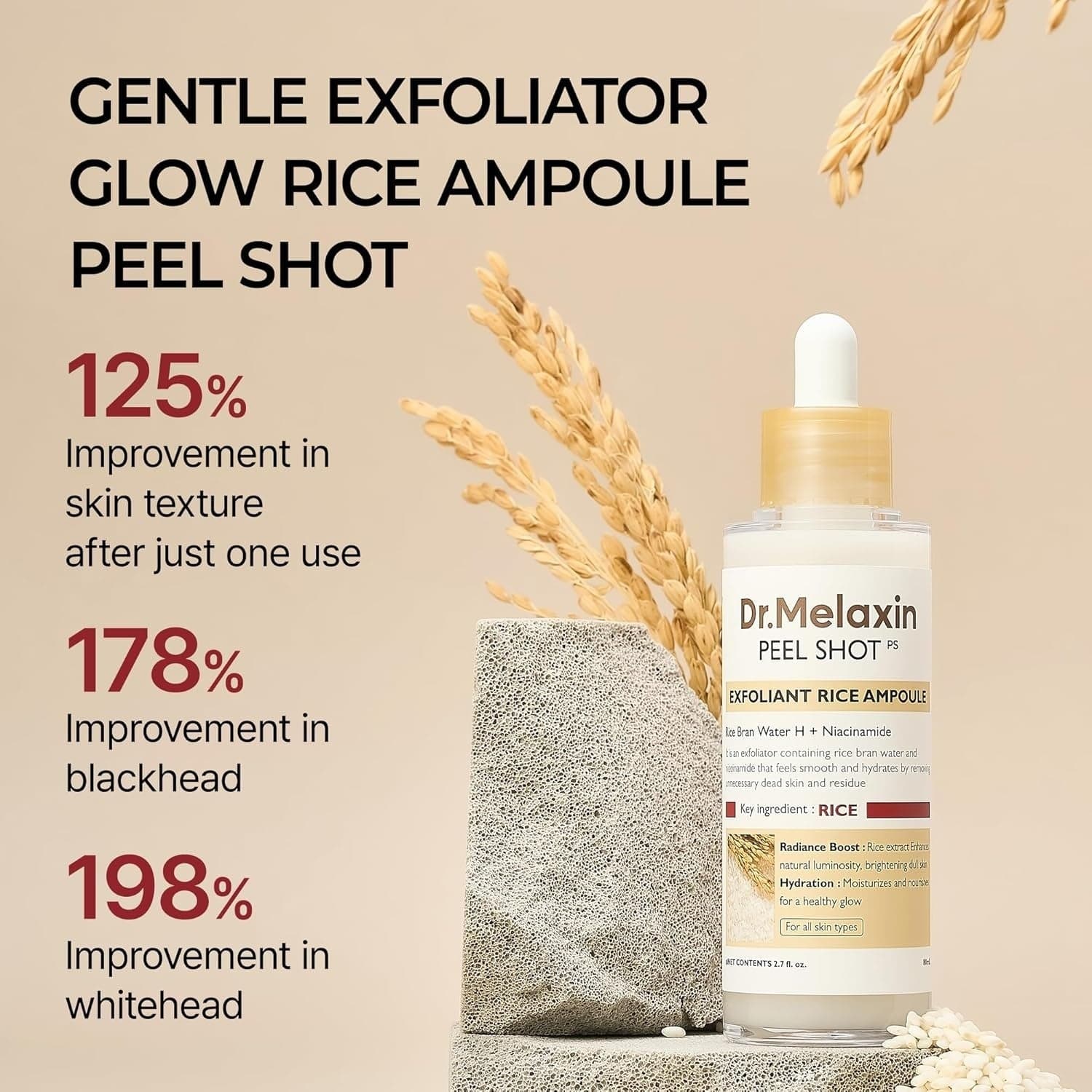 DR.MELAXIN Peel Shot Exfoliating White Rice Ampoule 80ml - BelluBeauty